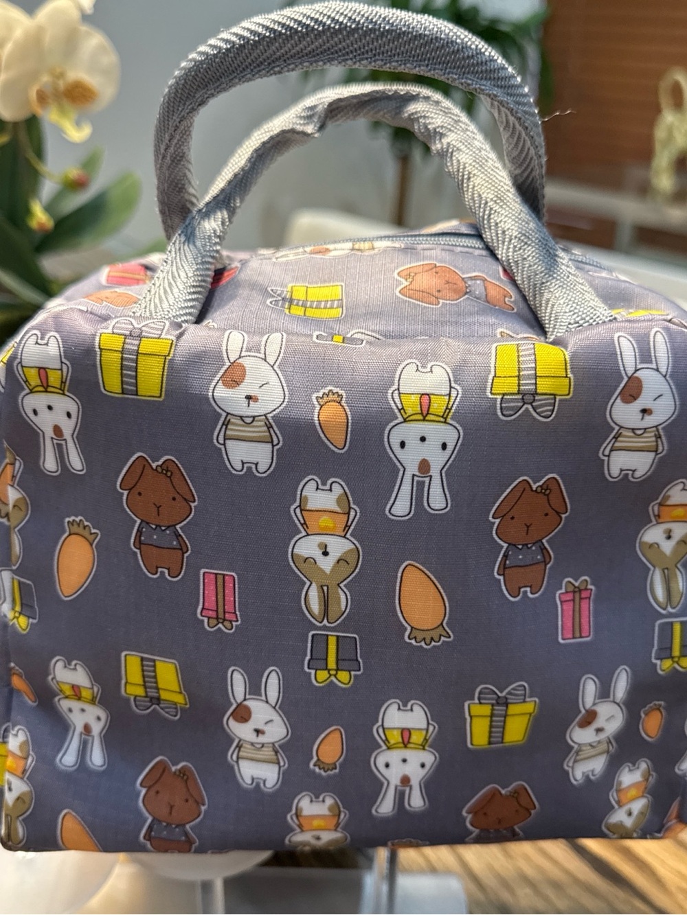 Kids Gray Cartoon Animal Lunch Tote - Unbranded